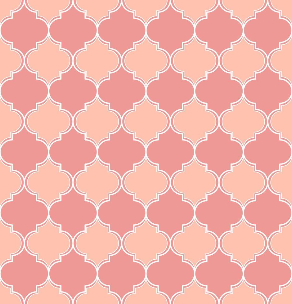 Moroccan trellis or geometric quatrefoil seamless pattern with pink two tone color background. Use for fabric, textile, cover, interior decoration elements, wrapping. vector