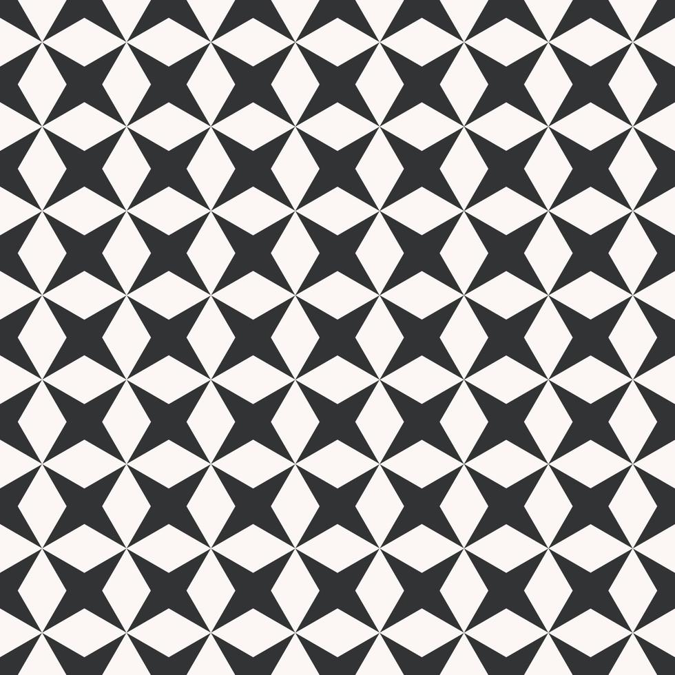 Fondo de color monocromo blanco negro de patrón sin costuras de rejilla de estrella de 4 puntos geométrica simple. uso para telas, textiles, elementos de decoración de interiores, tapicería, envoltura. vector