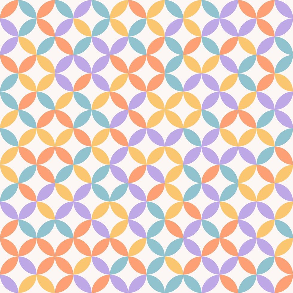 Small geometric overlapping circle in flower shape rainbow color seamless pattern background. Use for fabric, textile, interior decoration elements, upholstery, packaging, wrapping, template. vector