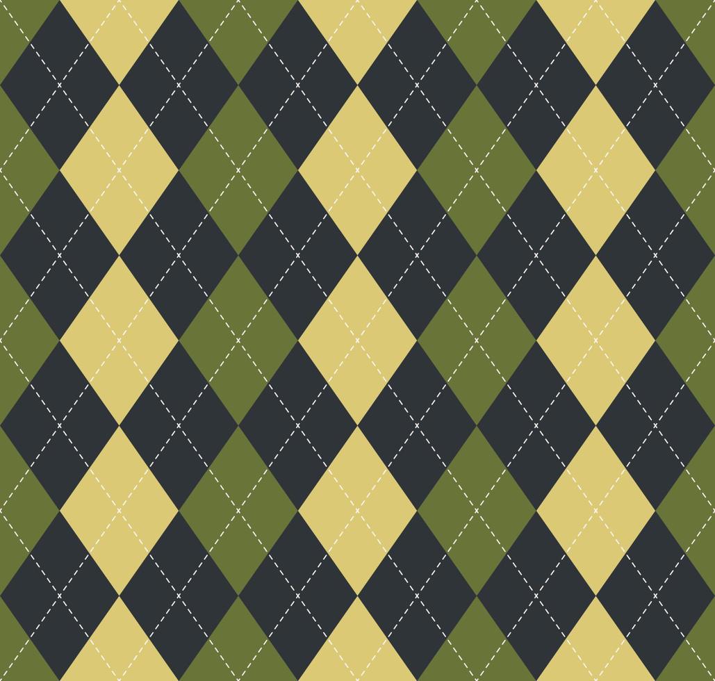 Traditional argyle geometric diamond shape seamless pattern vintage yellow green color background. Use for fabric, textile, interior decoration elements, wrapping, upholstery. vector