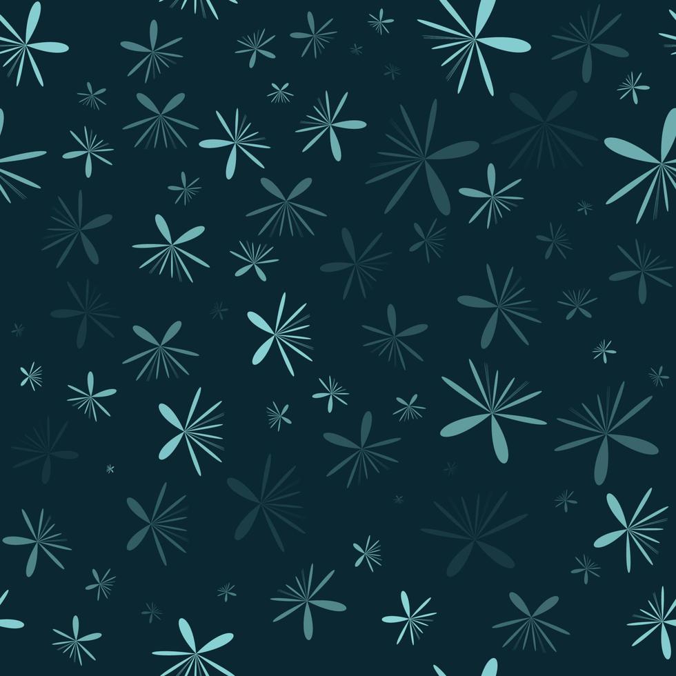 Geometric random flying flower art shape blue green color seamless pattern background. Use for fabric, textile, cover, upholstery, interior decoration elements, wrapping. vector