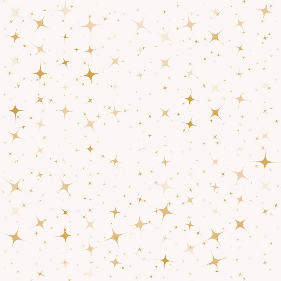 Random gold color twinkle glitter star seamless pattern on white background. Template for festive decoration elements. vector