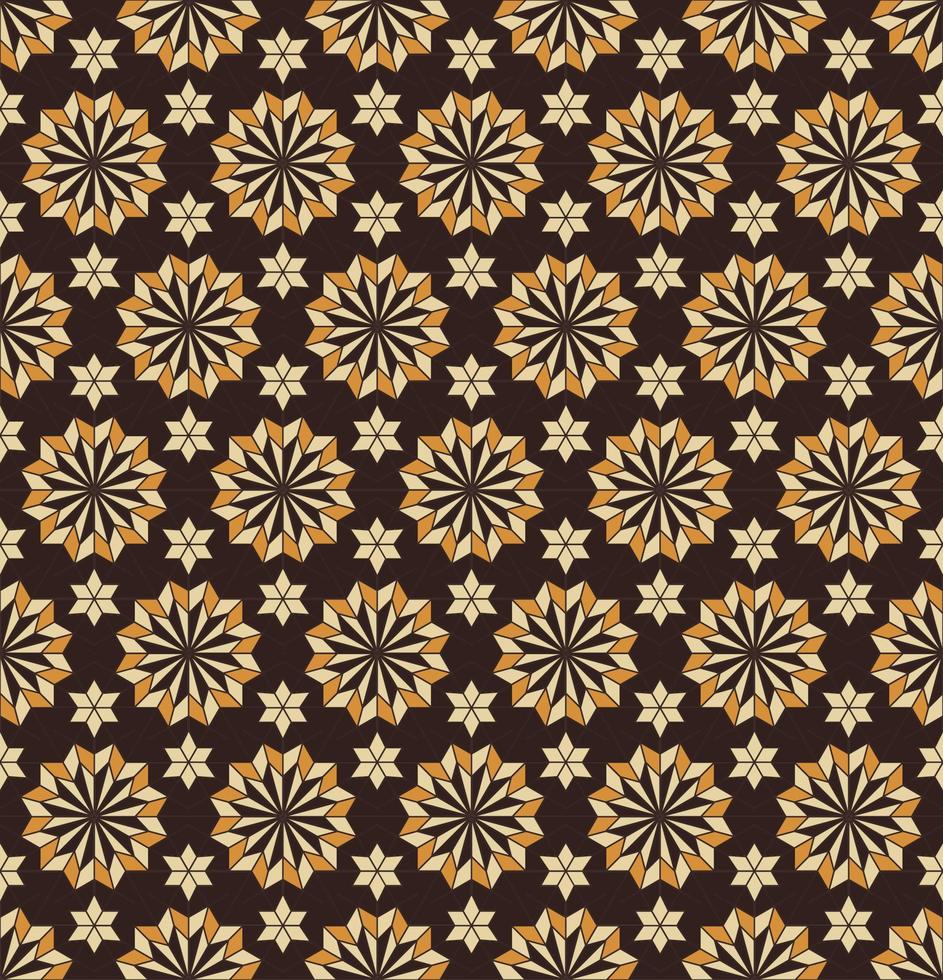 Islamic persian flower star geometric shape grid seamless pattern brown yellow gold color background. Batik sarong pattern. Use for fabric, textile, interior decoration elements. vector