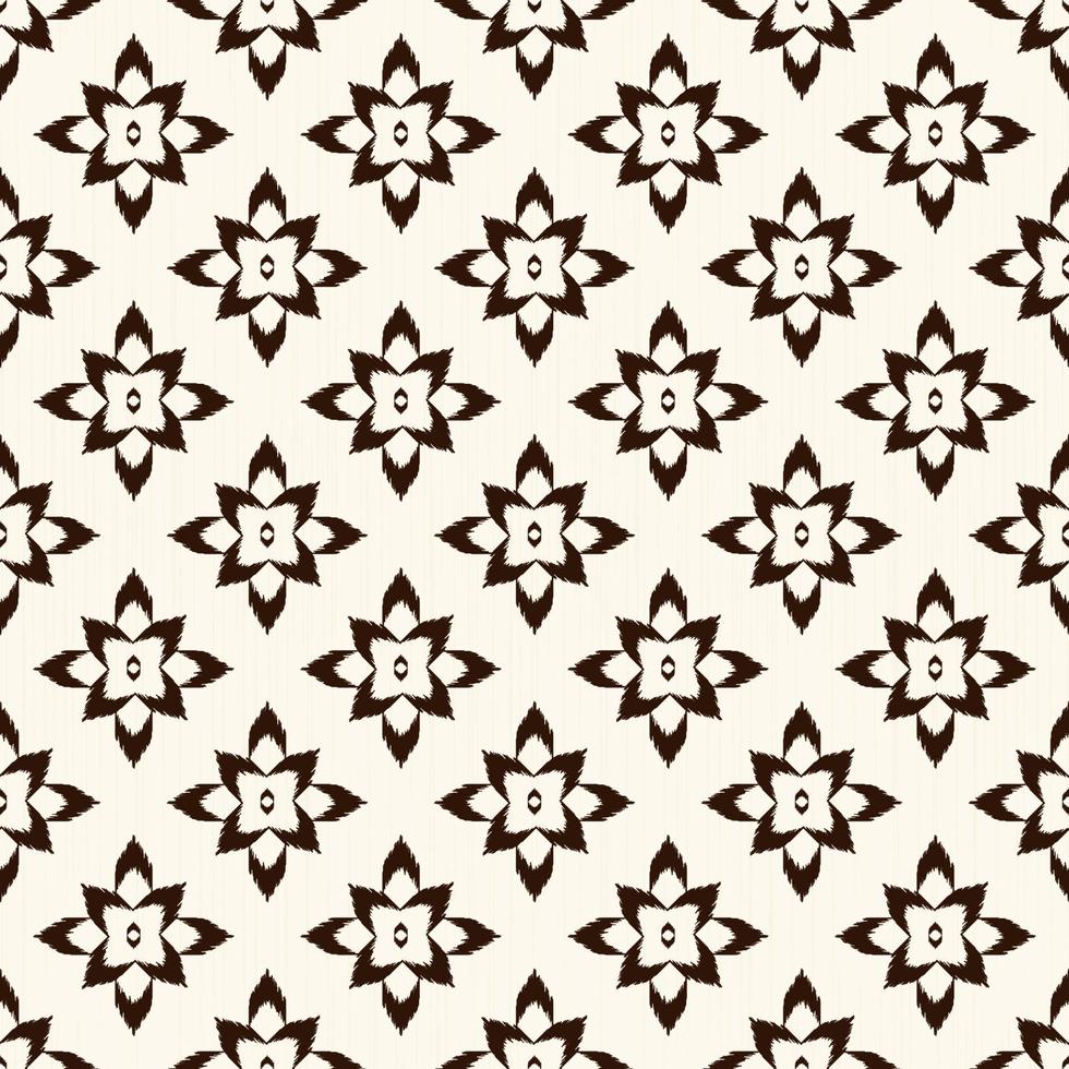 ikat batik forma de flor geométrica cuadrícula patrón sin costuras fondo de textura de color beige. uso para tela, textil, cubierta, tapicería, elementos de decoración de interiores, envoltura. vector