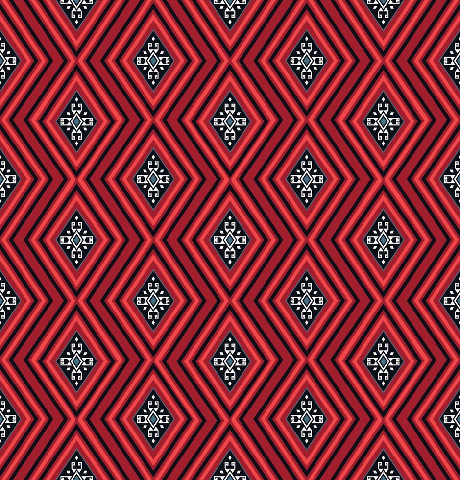 Native aztec tribal in rhombus geometric zig zag line shape seamless background. Ethnic scarlet red-blue color pattern design. Use for fabric, textile, interior decoration elements, upholstery. vector