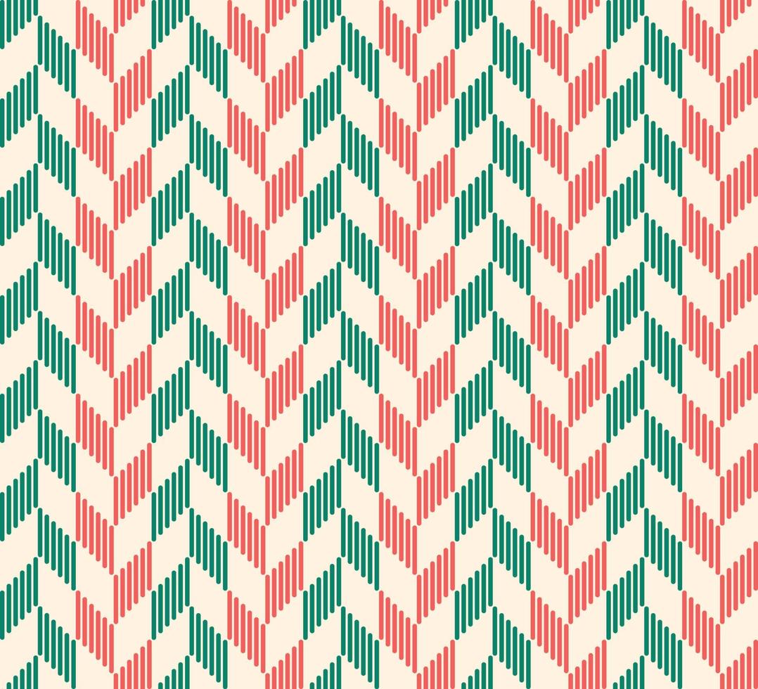 Modern red-green herringbone chevron seamless pattern on cream color background. Use for fabric, textile, interior decoration elements, upholstery, wrapping. vector