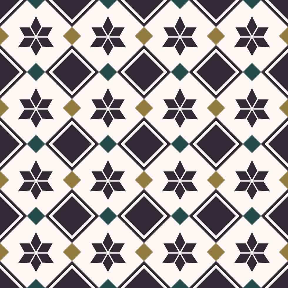 Geometric square star grid seamless background. Ethnic brown color design. Sino-Portuguese, Peranakan pattern. Use for fabric, textile, interior decoration elements, upholstery, wrapping. vector
