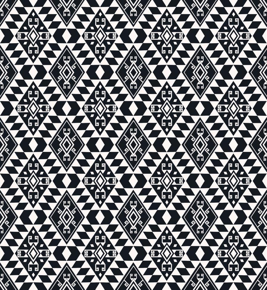 monocromo color ikat estilo étnico geométrico rombo cuadrado sin costuras patrón de fondo. uso para telas, textiles, elementos de decoración de interiores, tapicería, envoltura. vector