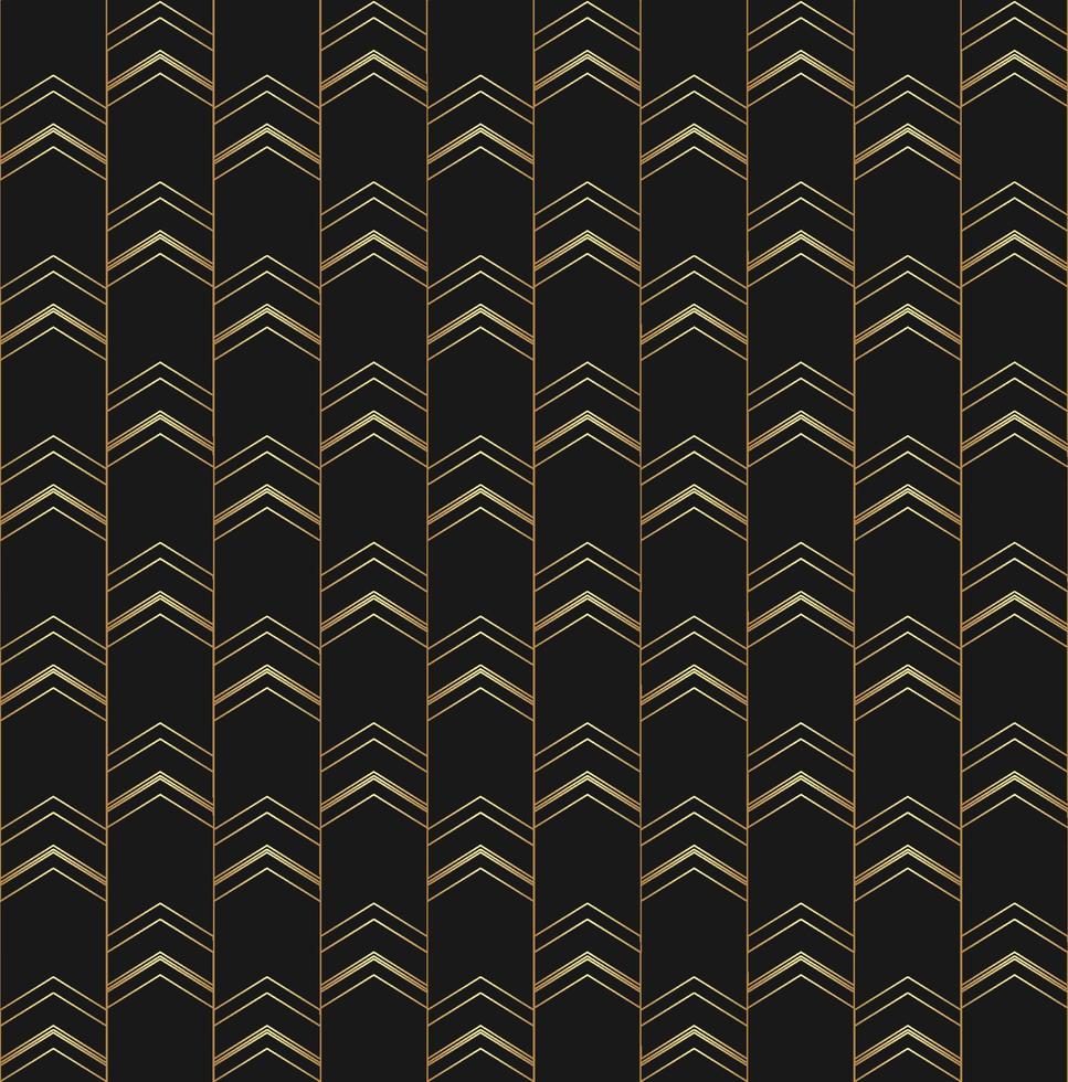 línea fina de degradado de oro trazos patrón sin costuras de forma de chevron sobre fondo negro. uso para tela, textil, cubierta, elementos de decoración interior, tapicería, envoltura, plantilla. vector