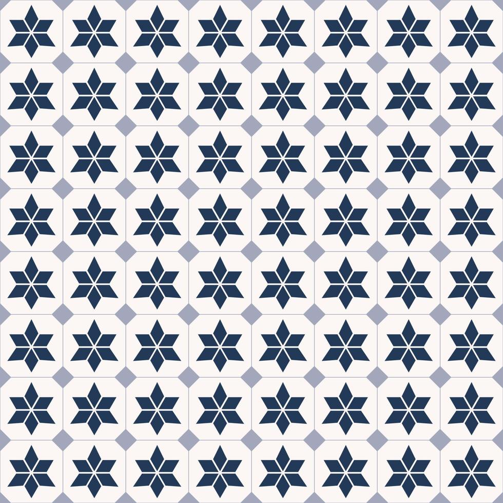 Geometric star grid seamless pattern blue color background. Simple Sino-Portuguese or Peranakan pattern. Use for fabric, textile, interior decoration elements. vector