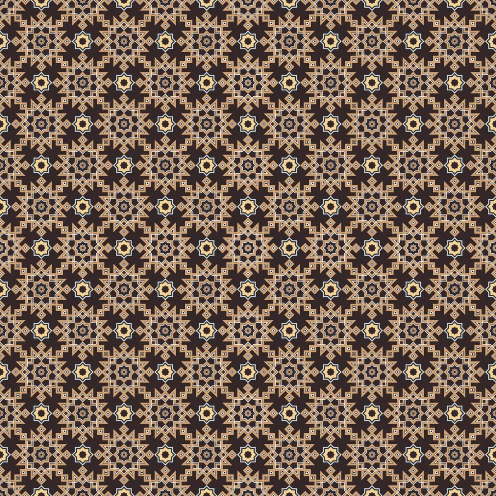Islamic dark brown and gold color geometric small star shape seamless pattern background. Batik Sarong or silk pattern. Use for fabric, textile, interior decoration elements, wrapping. vector