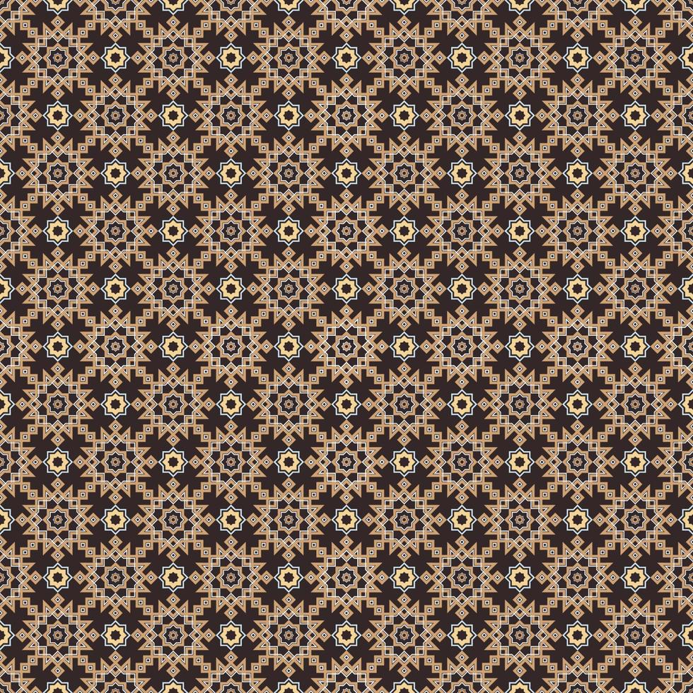 Islamic dark brown and gold color geometric small star shape seamless pattern background. Batik Sarong or silk pattern. Use for fabric, textile, interior decoration elements, wrapping. vector