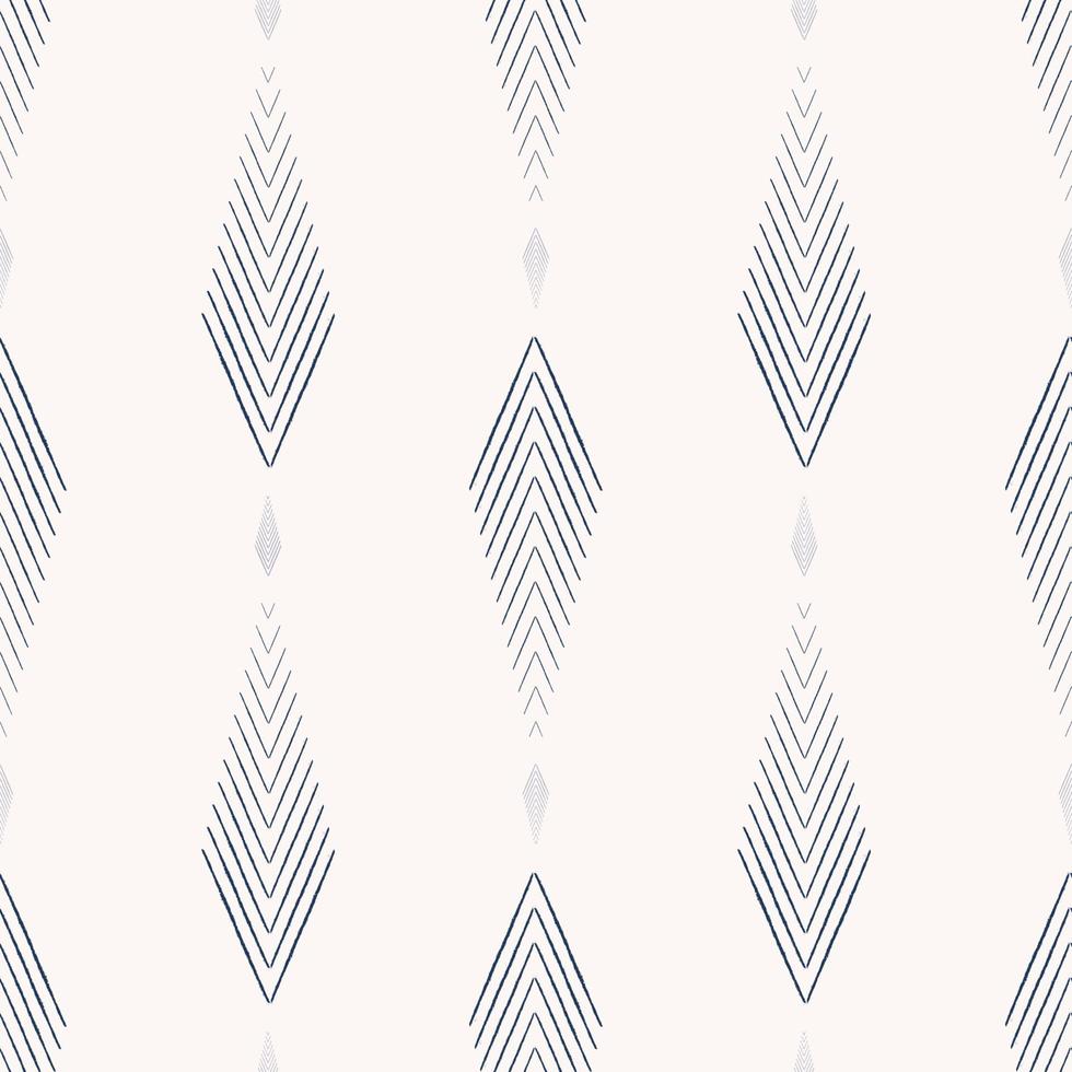 ikat étnicas pequeñas líneas de color azul en forma de espiga patrón sin costuras sobre fondo blanco. uso para telas, textiles, elementos de decoración de interiores, tapicería, envoltura. vector