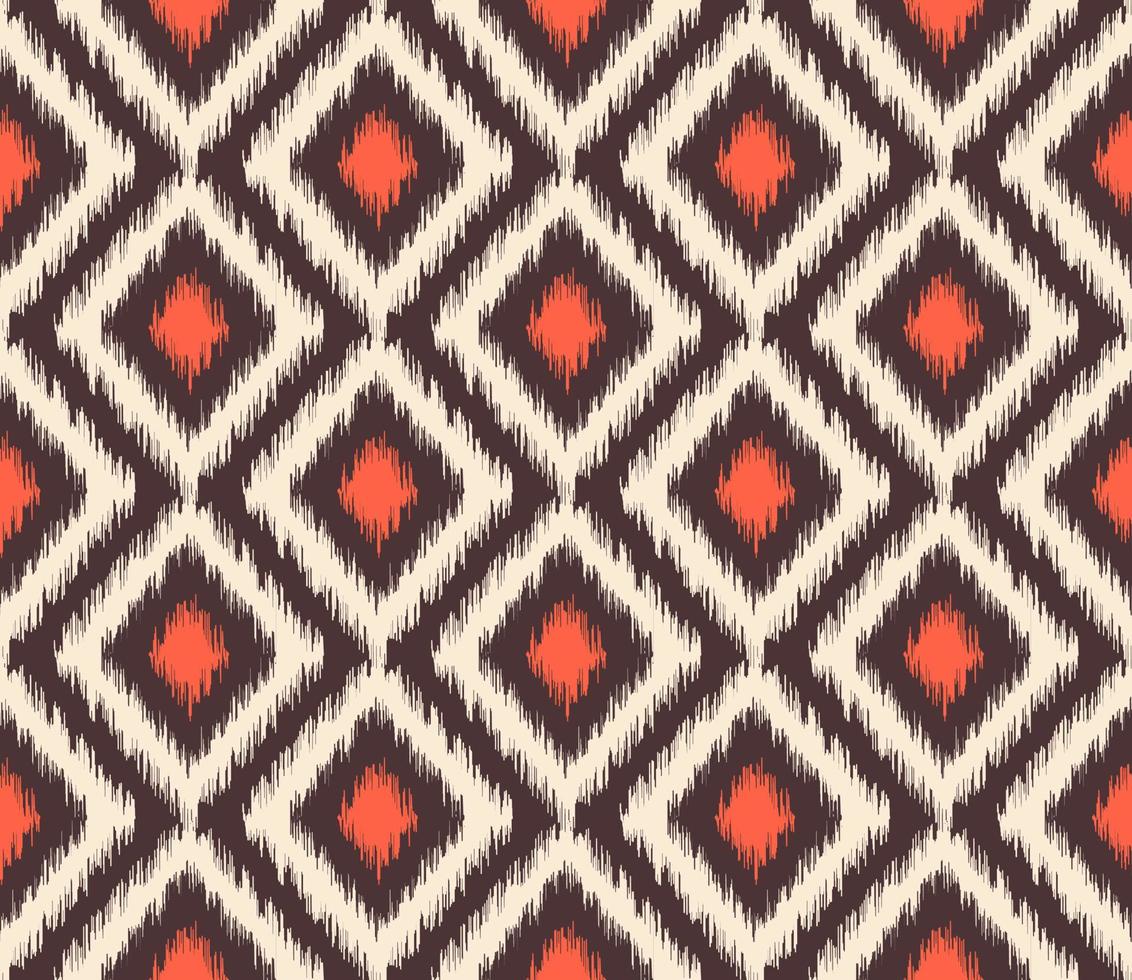 formas geométricas ikat simples patrón sin costuras estilo tradicional con fondo de color marrón moderno. vector