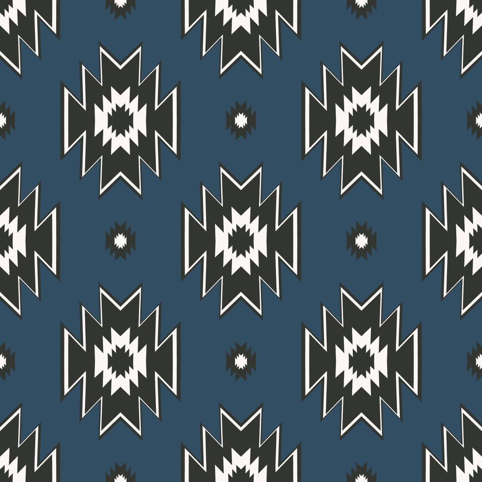 forma geométrica azteca nativa diseño de patrón simple de color moderno sin costuras sobre fondo azul. uso para telas, textiles, elementos de decoración de interiores, tapicería, envoltura. vector