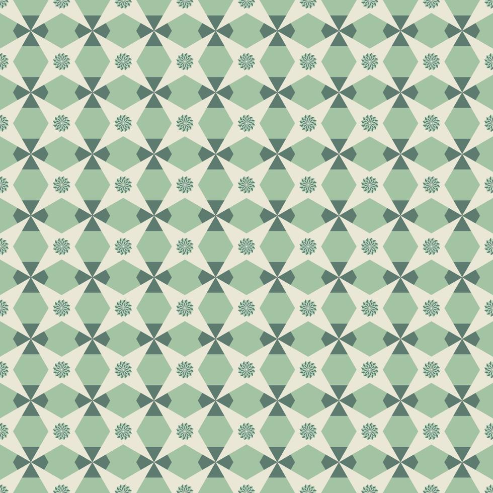 Geometric islamic retro green and white cream color seamless pattern background. Batik, sarong pattern. Use for fabric, textile, interior decoration elements, upholstery, packaging, wrapping. vector