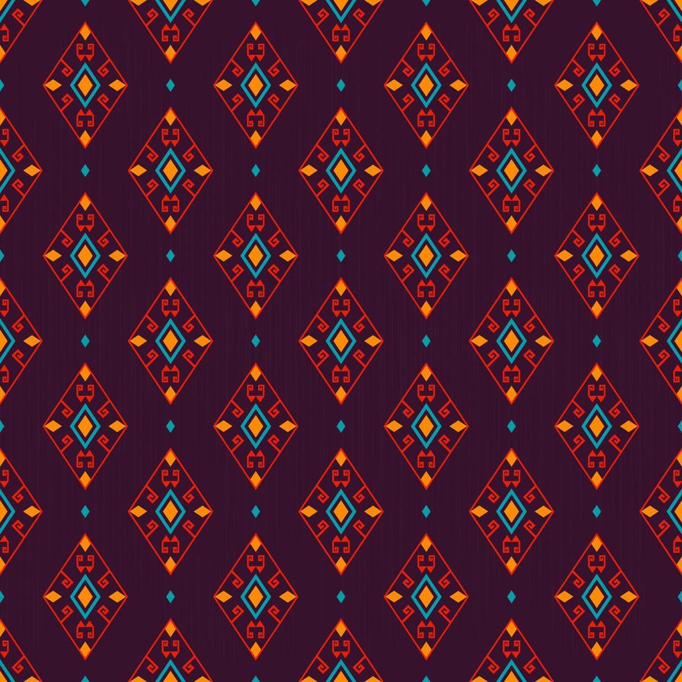 Traditional ikat ethnic rhombus shape seamless pattern on purple color texture background. Batik, sarong pattern. Use for fabric, textile, interior decoration elements, upholstery, wrapping. vector