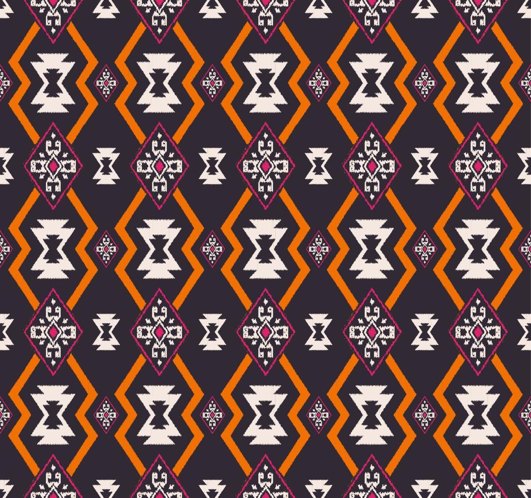 Ikat native aztec tribal grid geometric shape seamless background. Ethnic blue-orange-pink color pattern design. Use for fabric, textile, interior decoration elements, upholstery, wrapping. vector