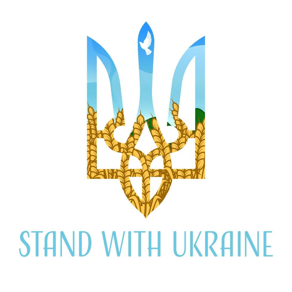 Coat of Arms of Ukraine With Wheat and Dove of Peace vector