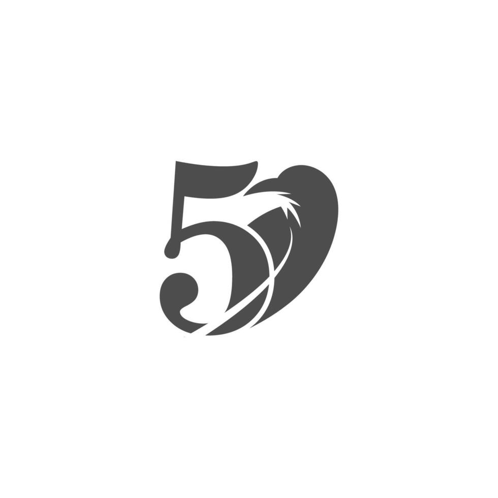 Number 5 and crow combination icon logo design vector