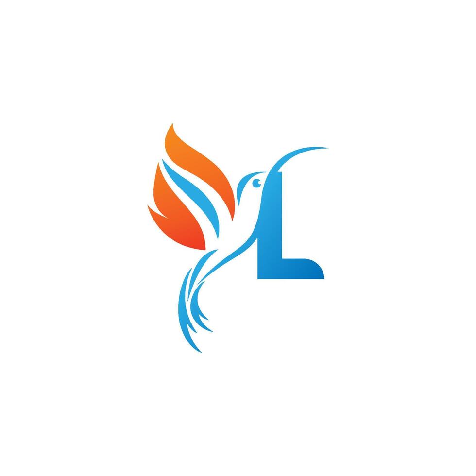 Letter L combined with the fire wing hummingbird icon logo vector