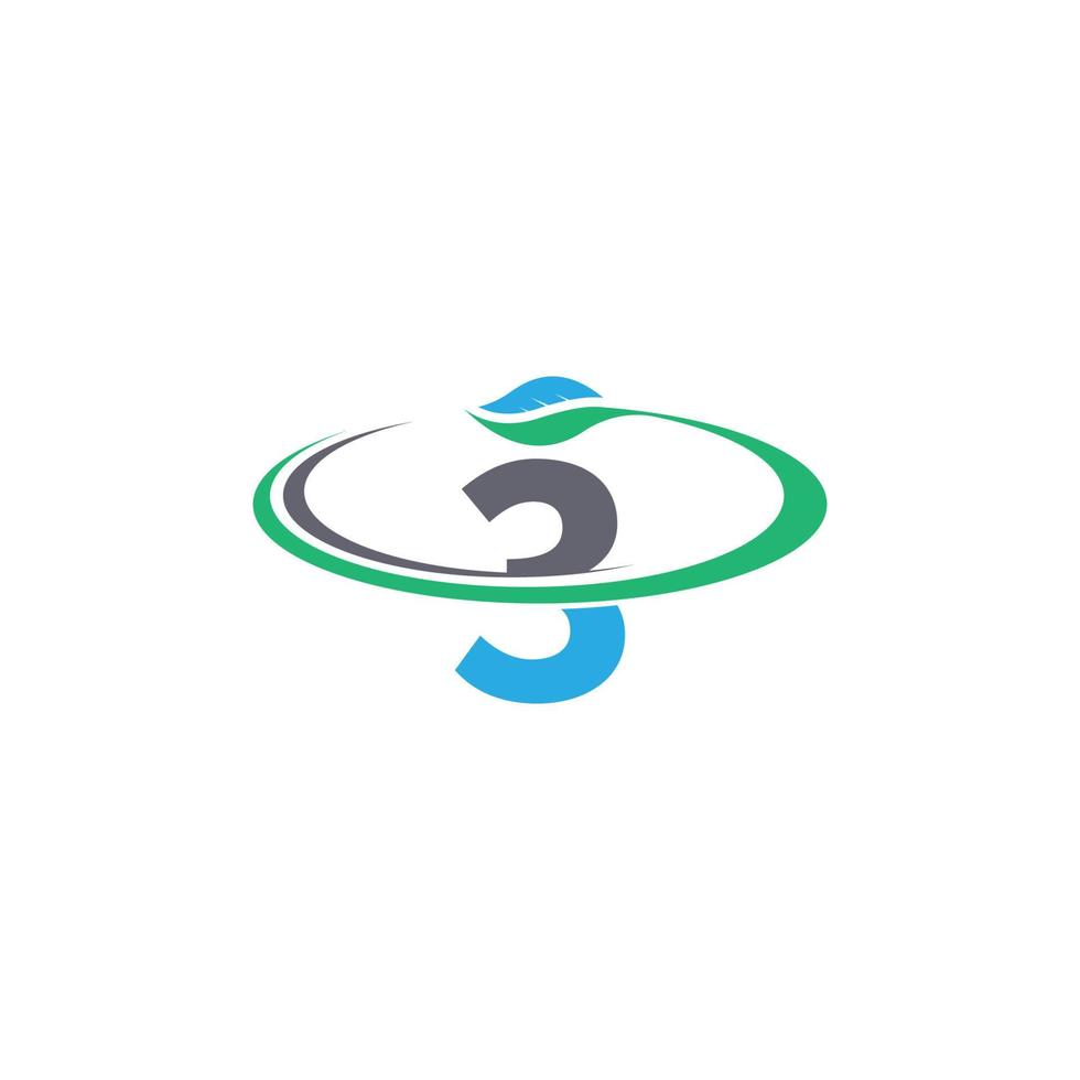 Number 3 logo leaf icon design concept vector