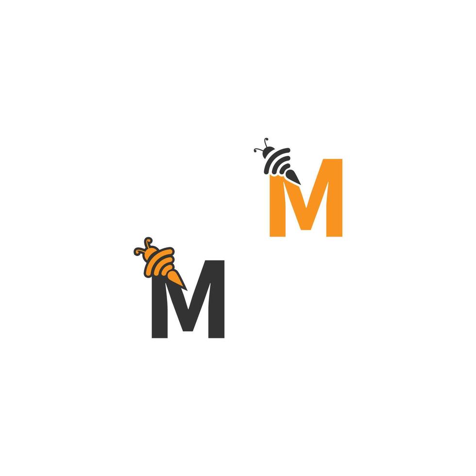 letra m abeja icono diseño creativo logo vector