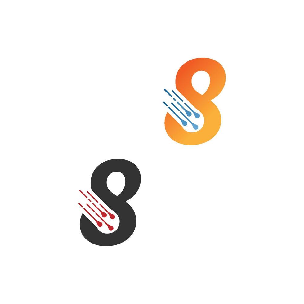 Number 8  simple  tech logo with circuit lines style icon vector