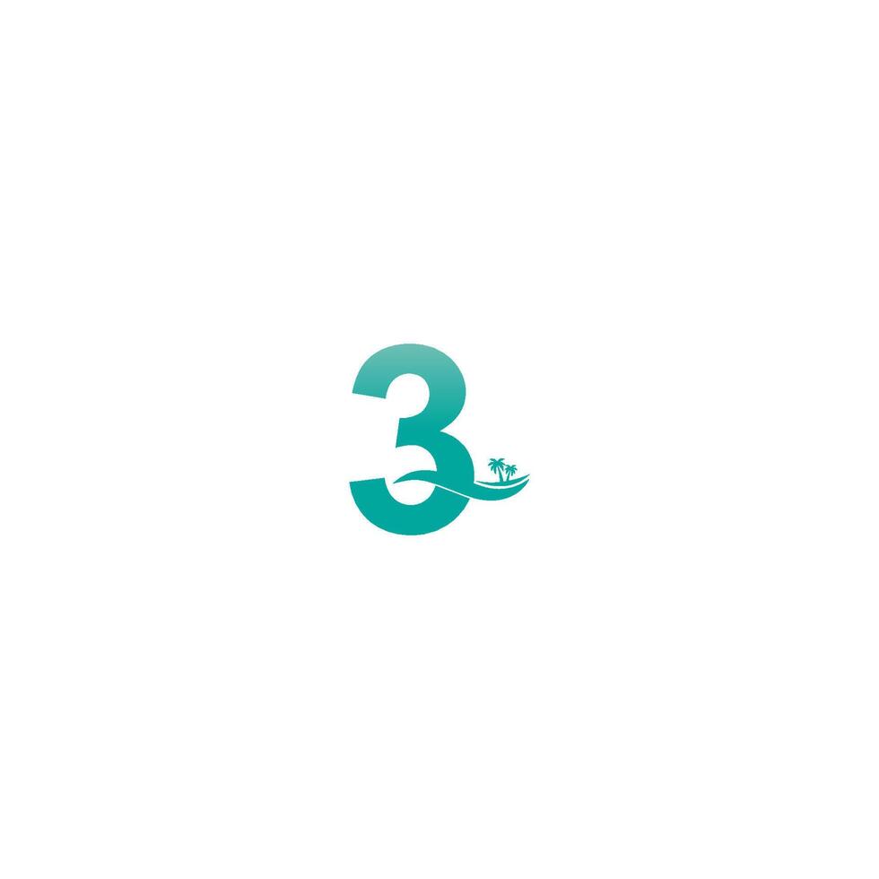 Number 3 logo  coconut tree and water wave icon design vector