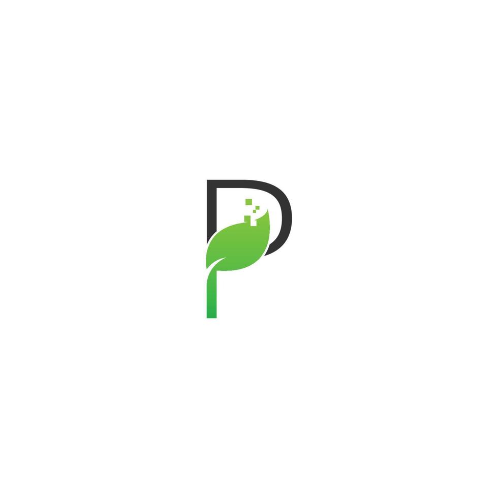 concepto de diseño de icono digital de hoja de logotipo de letra p vector