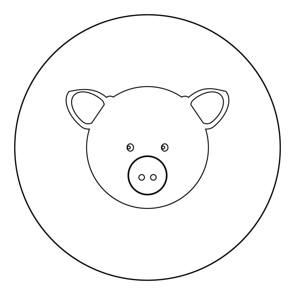 icono de cabeza de cerdo color negro en círculo vector