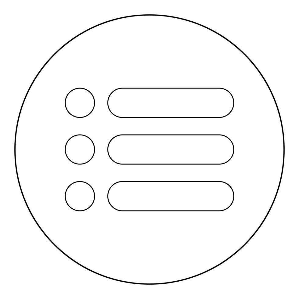 icono de lista color negro en círculo vector
