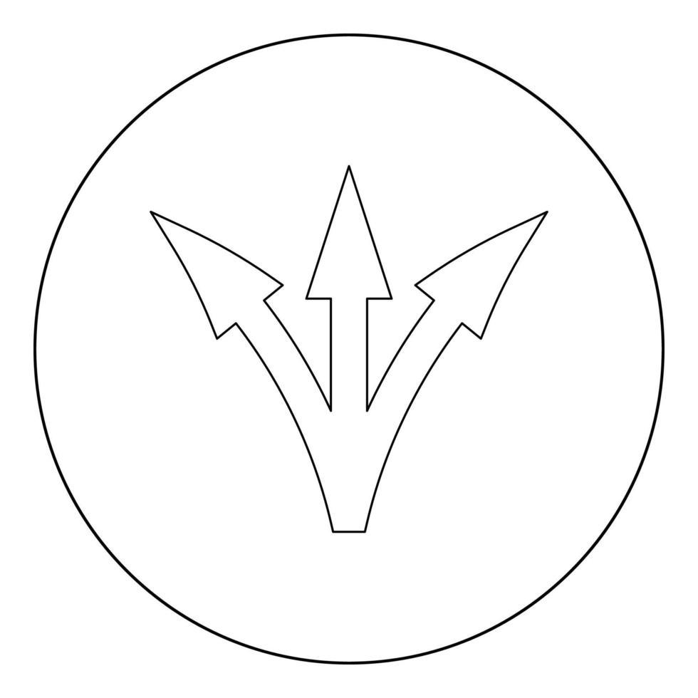 Three way direction arrow icon black color in circle vector