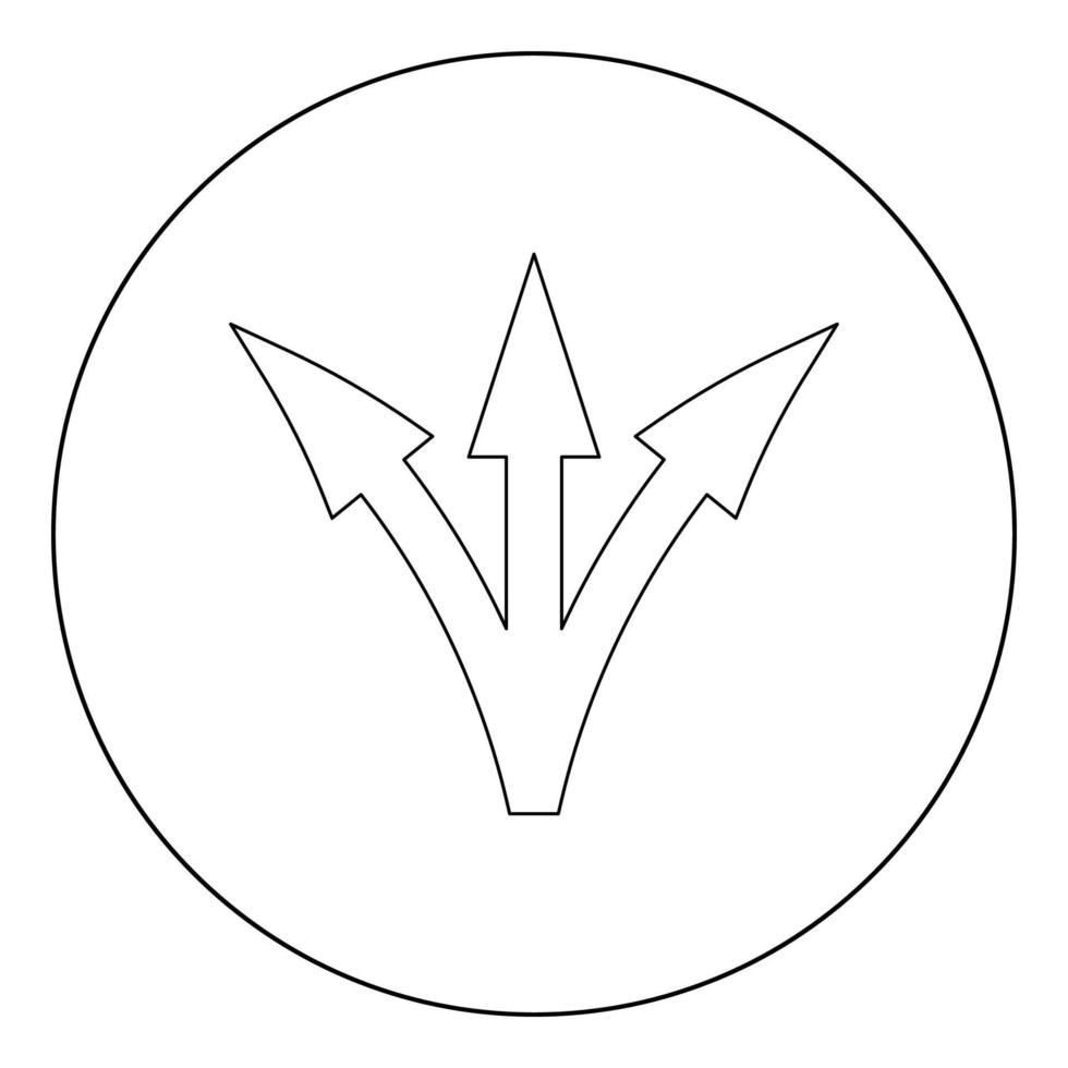 Three way direction arrow icon black color in circle vector