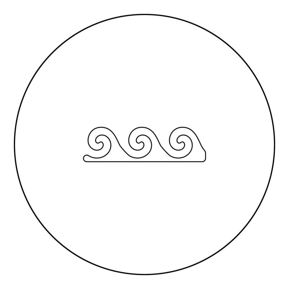icono negro de onda de agua en la ilustración de vector de círculo aislado.