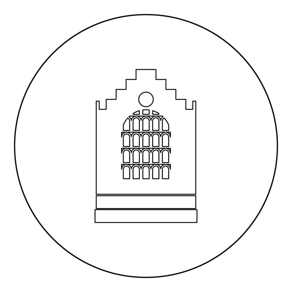 edificio de la iglesia icono negro en la ilustración de vector de círculo aislado.