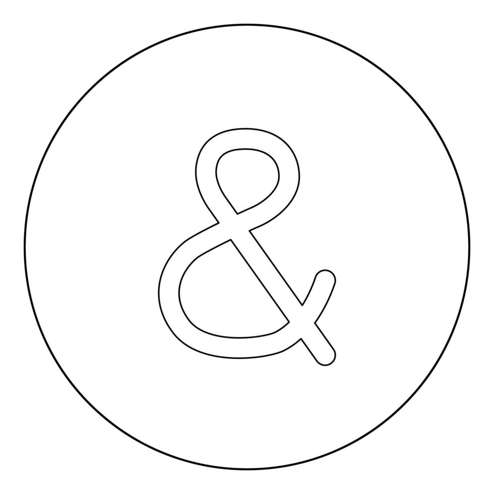 icono negro de ampersand en la ilustración de vector de círculo aislado.