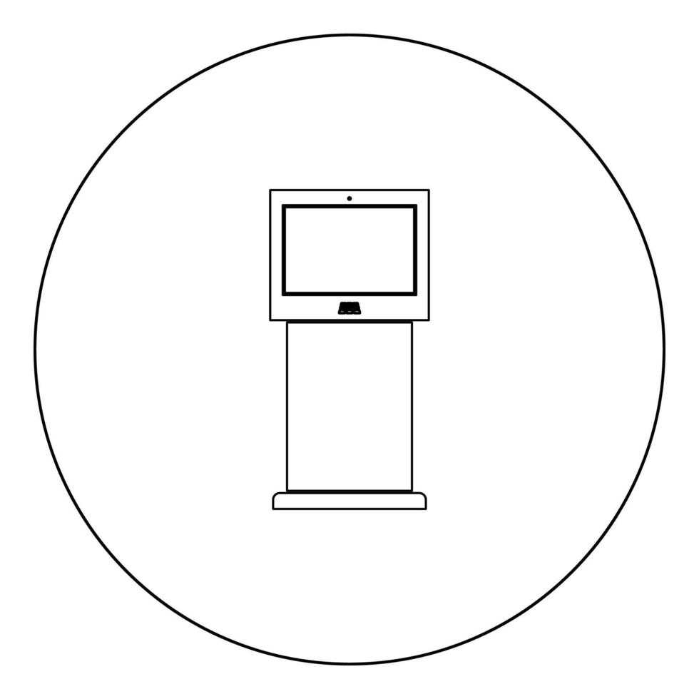 Terminal stand with touch screen black icon in circle vector illustration isolated .