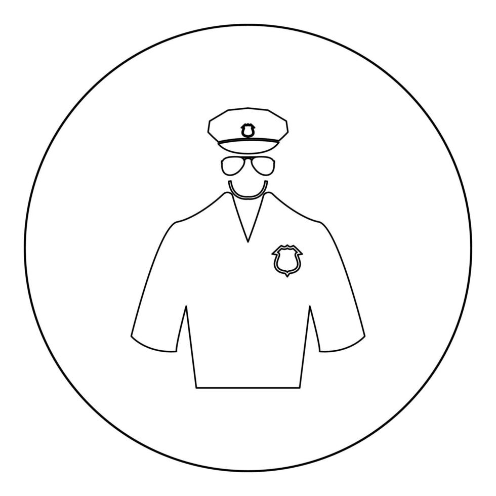 icono negro de la policía en la ilustración de vector de círculo aislado.