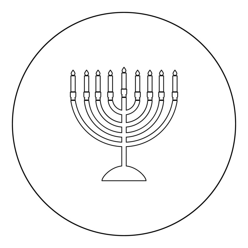 menorá para icono de hanukkah color negro en círculo vector