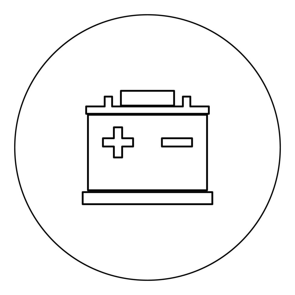 Car battery icon black color in circle vector illustration isolated