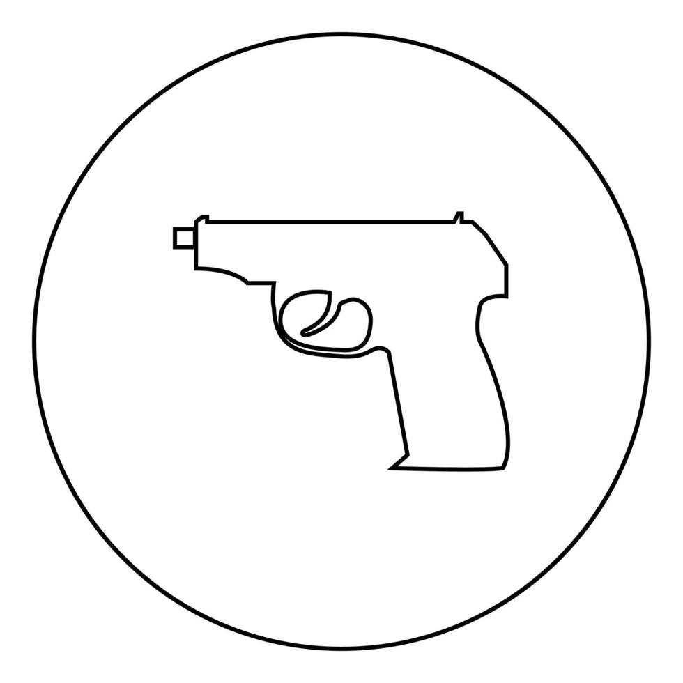 icono de pistola de mano color negro en círculo vector