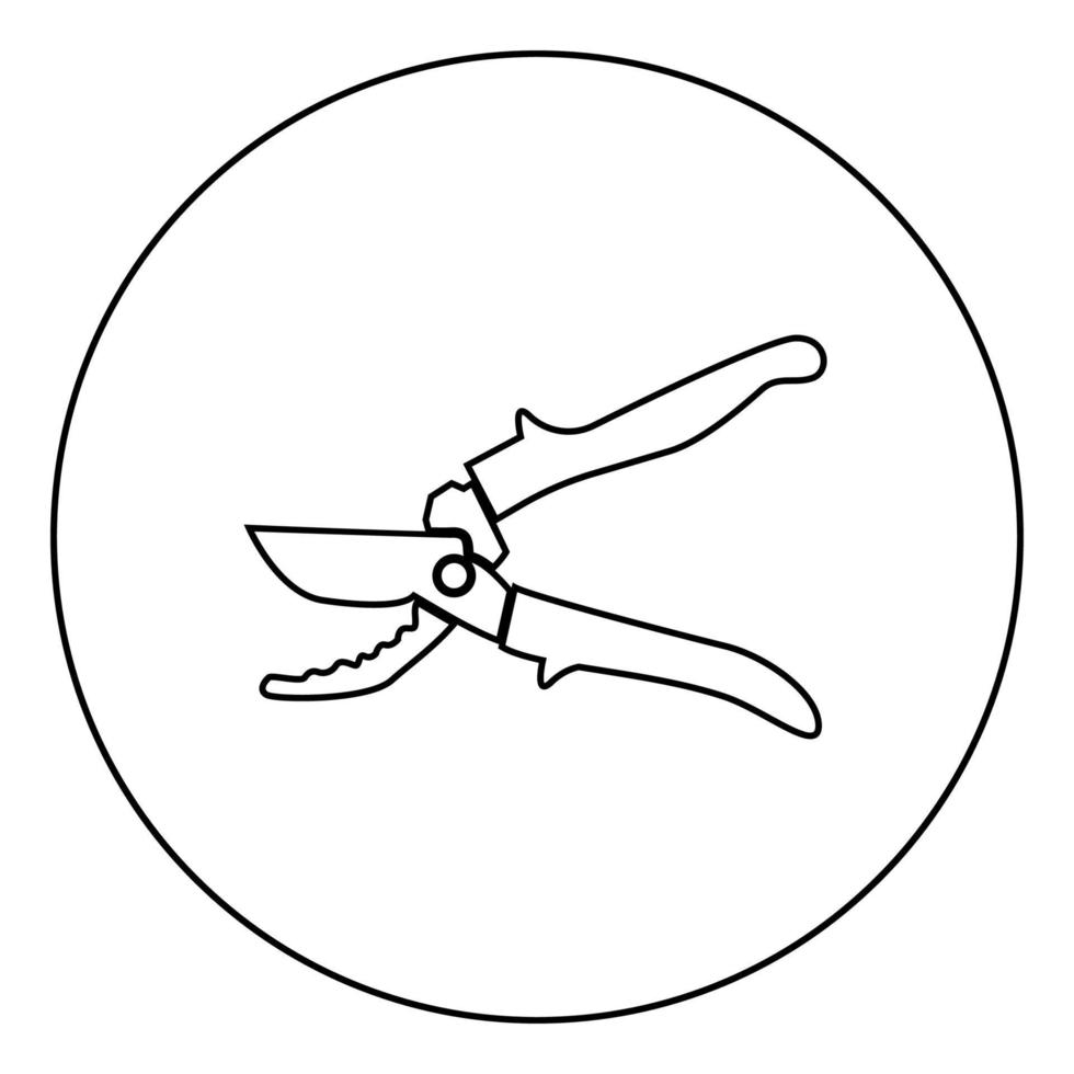 icono de tijeras de podar color negro en círculo vector