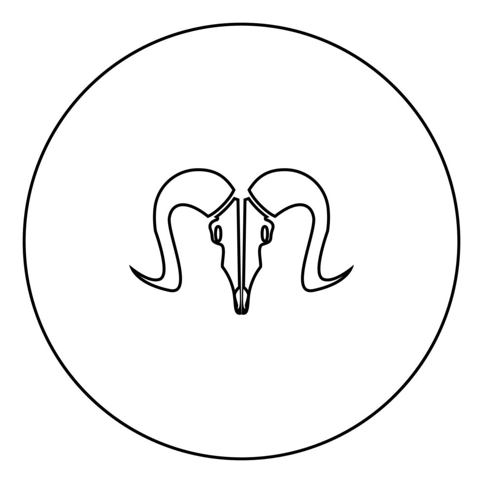 cráneo de cabeza de cabra icono negro en el contorno del círculo vector