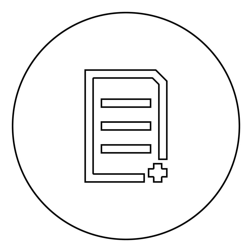 Document sheet add black icon in circle outline vector