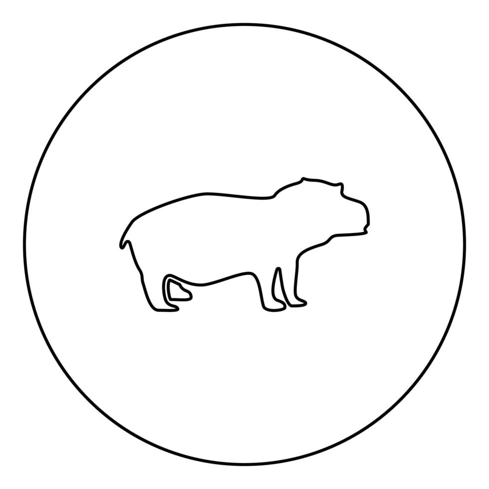 icono negro de hipopótamo en el contorno del círculo vector