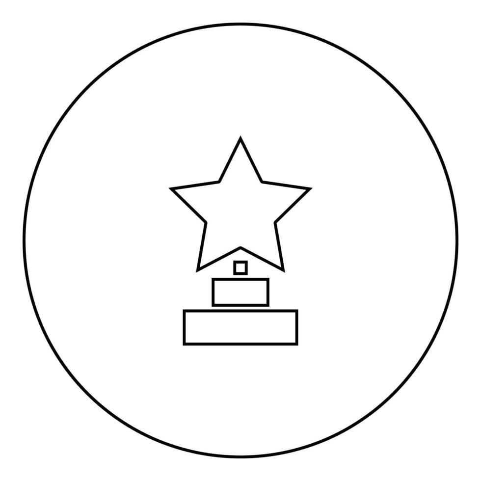 Trophy star winner award black icon in circle outline vector