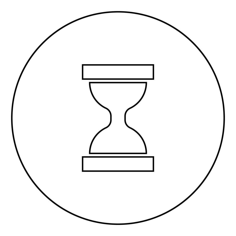 icono de reloj de arena negro en el contorno del círculo vector