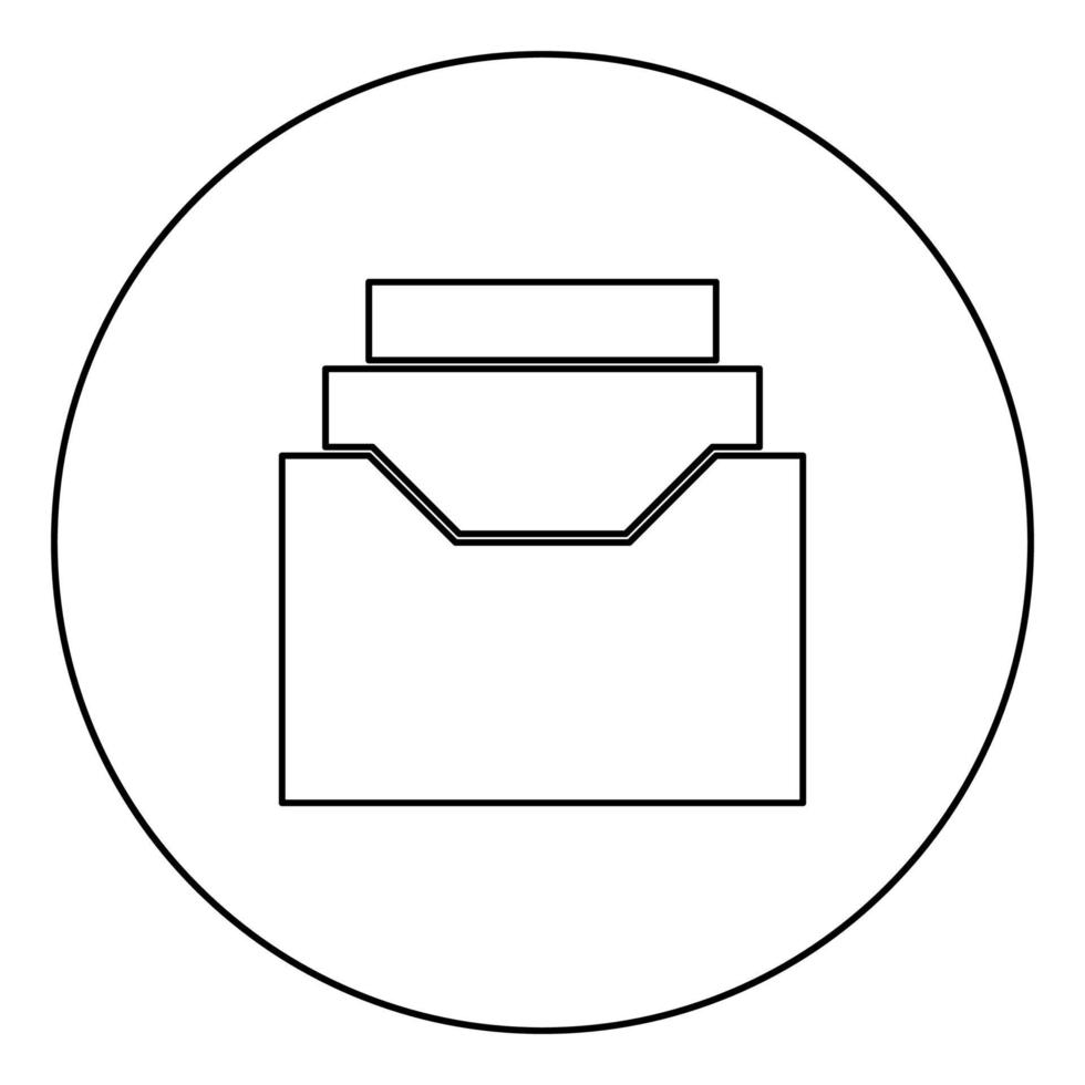 Documents archieve or drawer black icon outline in circle image vector