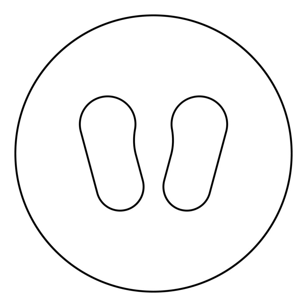 Baby footprint in footwear black icon outline in circle image vector